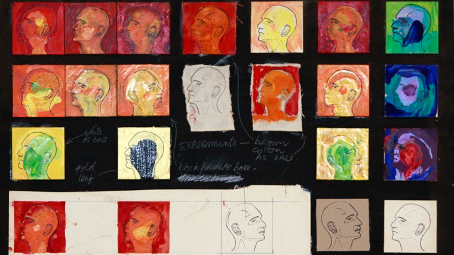 A Rainbow for Everyman (study). Study for mural design. undated (c.1986). 11_ x 17.5_. Collage (fabric + card), acrylic + ink on card-2